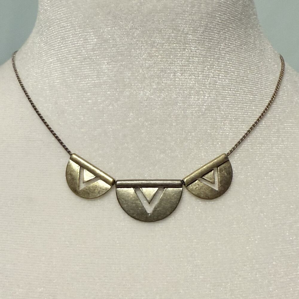 VTG Y2k Necklace Antiqued Silver Tone Cutaway Half Moons Punk core 17" Aero Deco